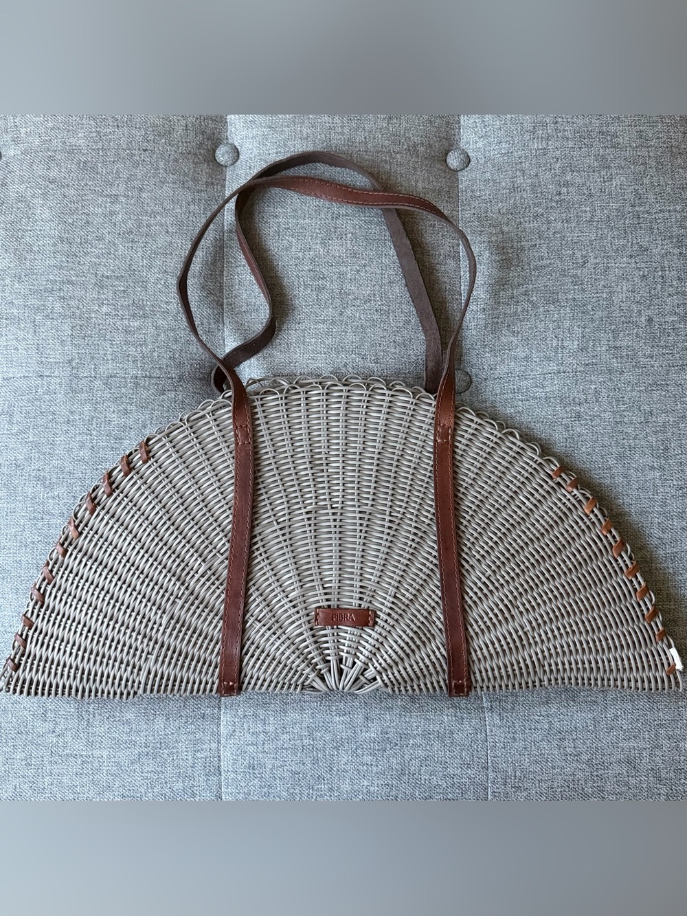 Braided Half-Moon Woven Tote with Brown Leather Straps Handmade